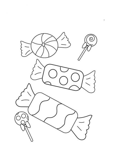 Dibujo de Cinco Caramelos para Colorear y Imprimir