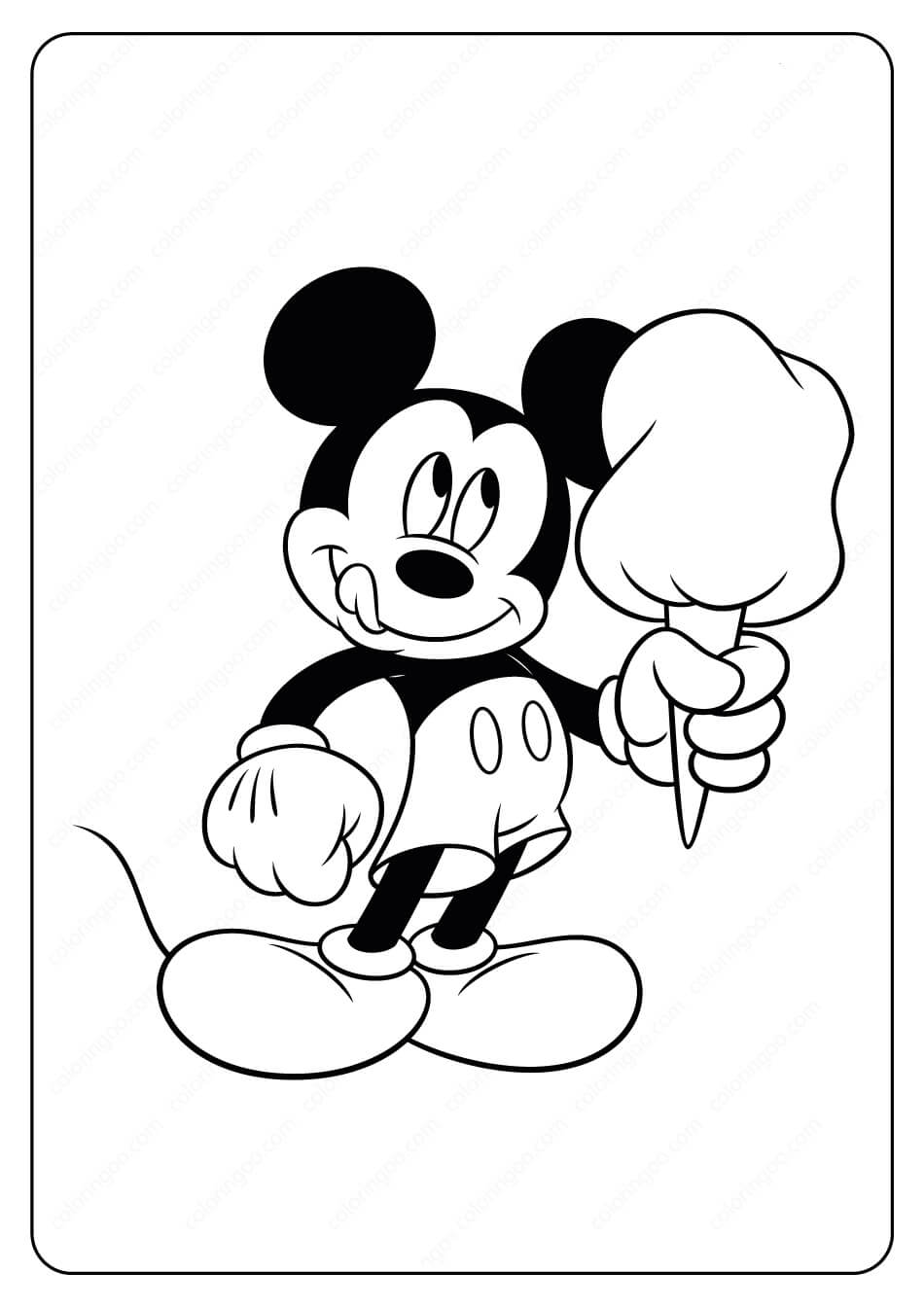 Dibujo de Mickey Mouse Sosteniendo Dulces para Colorear y Imprimir