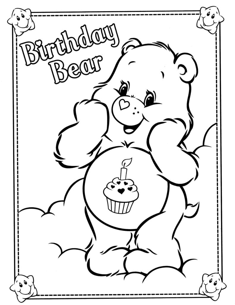 Dibujo de Oso de Cumpleaños para Colorear y Imprimir