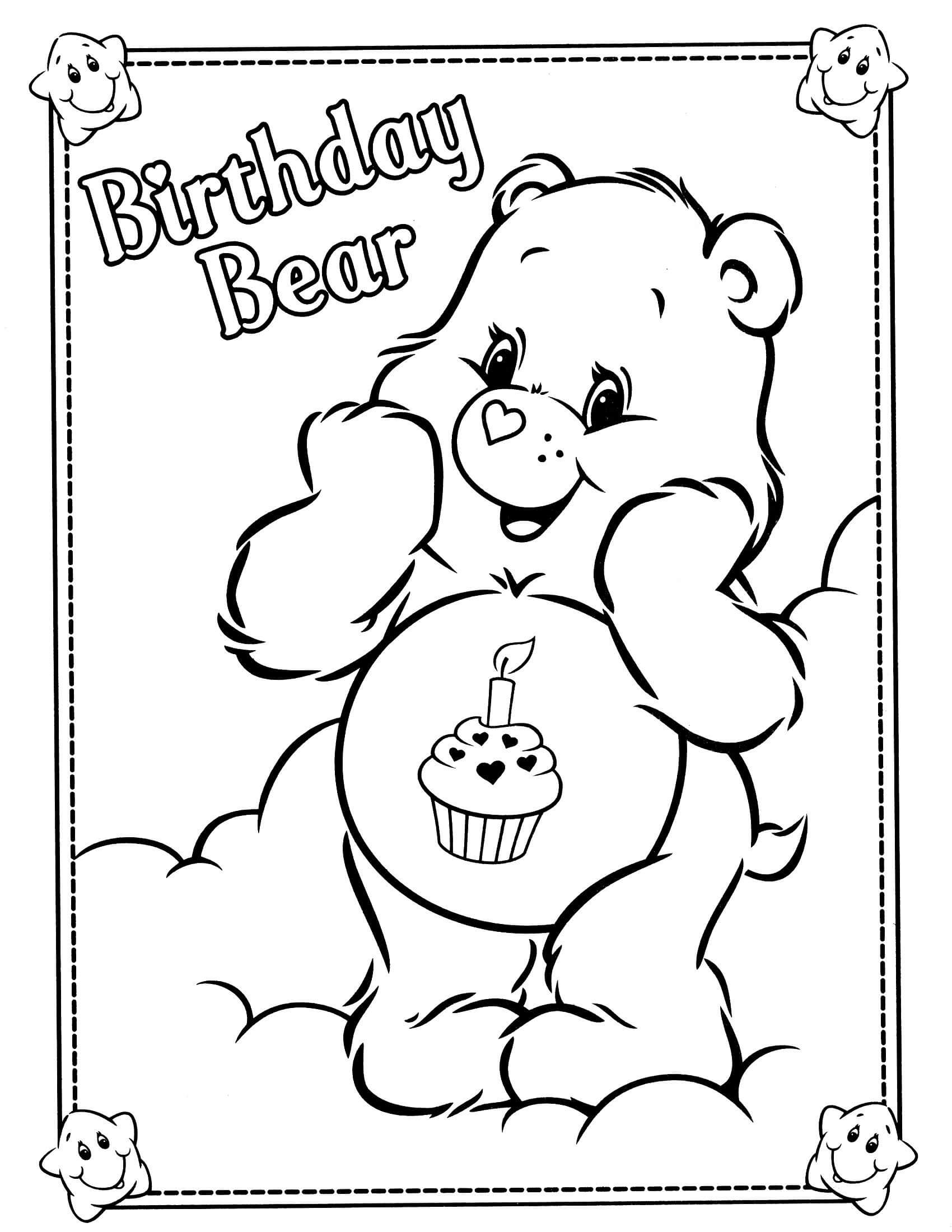 Dibujo de Oso de Cumpleaños para Colorear y Imprimir