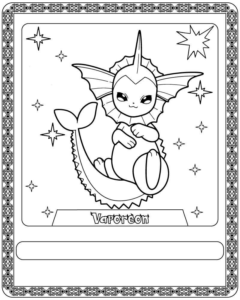 Dibujo de Pokémon Card Vaporeon Coloring Page para Colorear y Imprimir