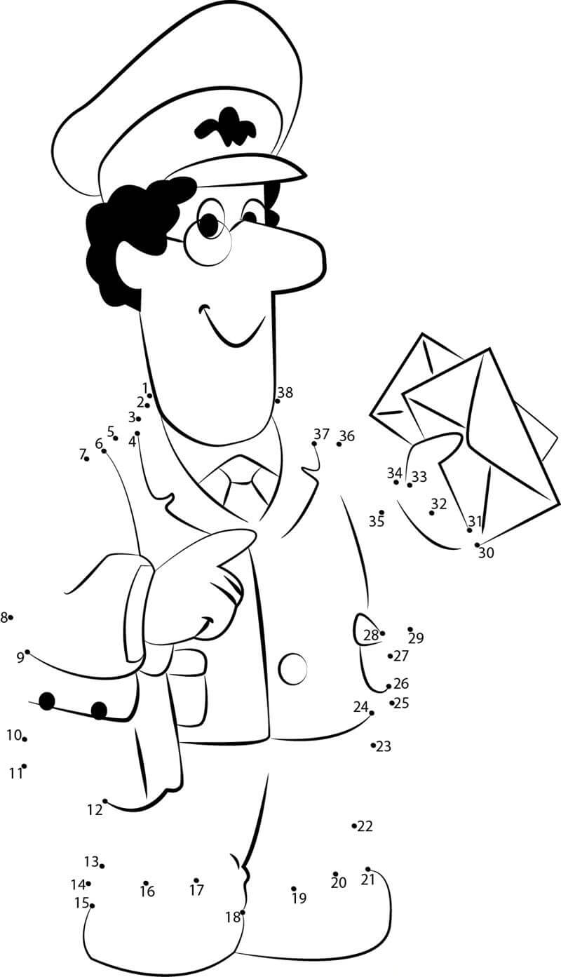 Dibujo de Cartero Pat Dot To Dots para Colorear y Imprimir