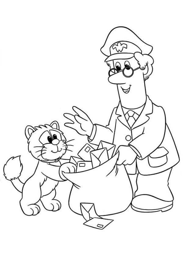 Dibujo de Cartero Pat y Gato Con Letras para Colorear y Imprimir