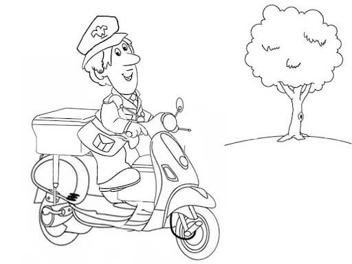 Dibujo de El Cartero Pat Monta Una Motocicleta para Colorear y Imprimir