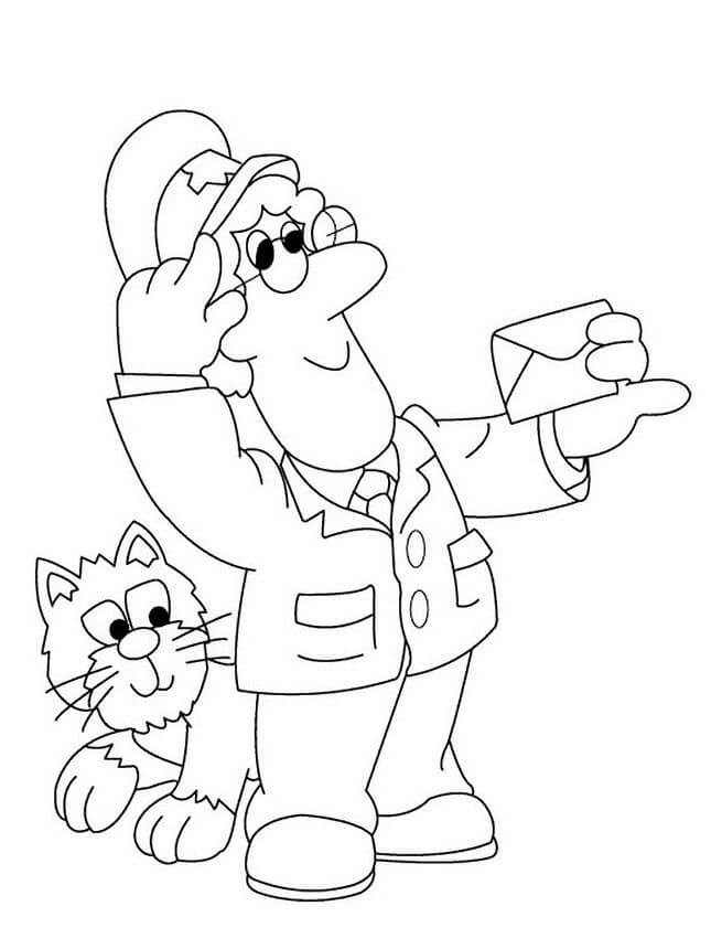 Dibujo de Impresionante Cartero Pat y Cat para Colorear y Imprimir