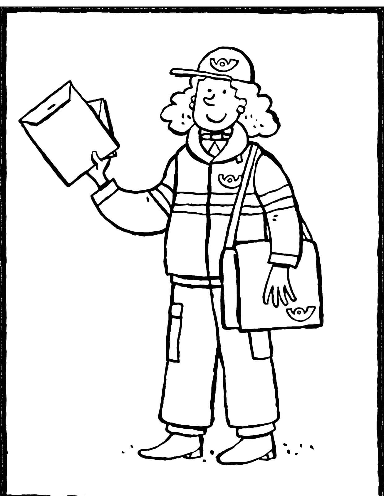 Dibujo de Cartero Hembra Sonriente para Colorear y Imprimir