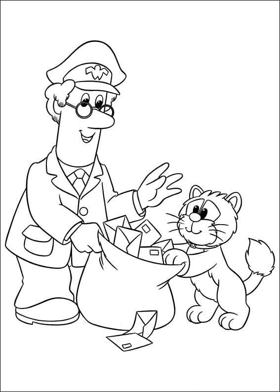 Dibujo de Cartero y Gato Lindo para Colorear y Imprimir