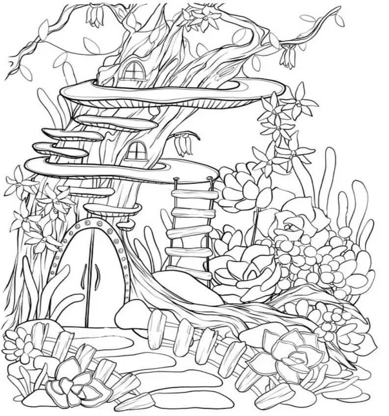 Dibujo de Adorable Casa de Hadas para Colorear y Imprimir