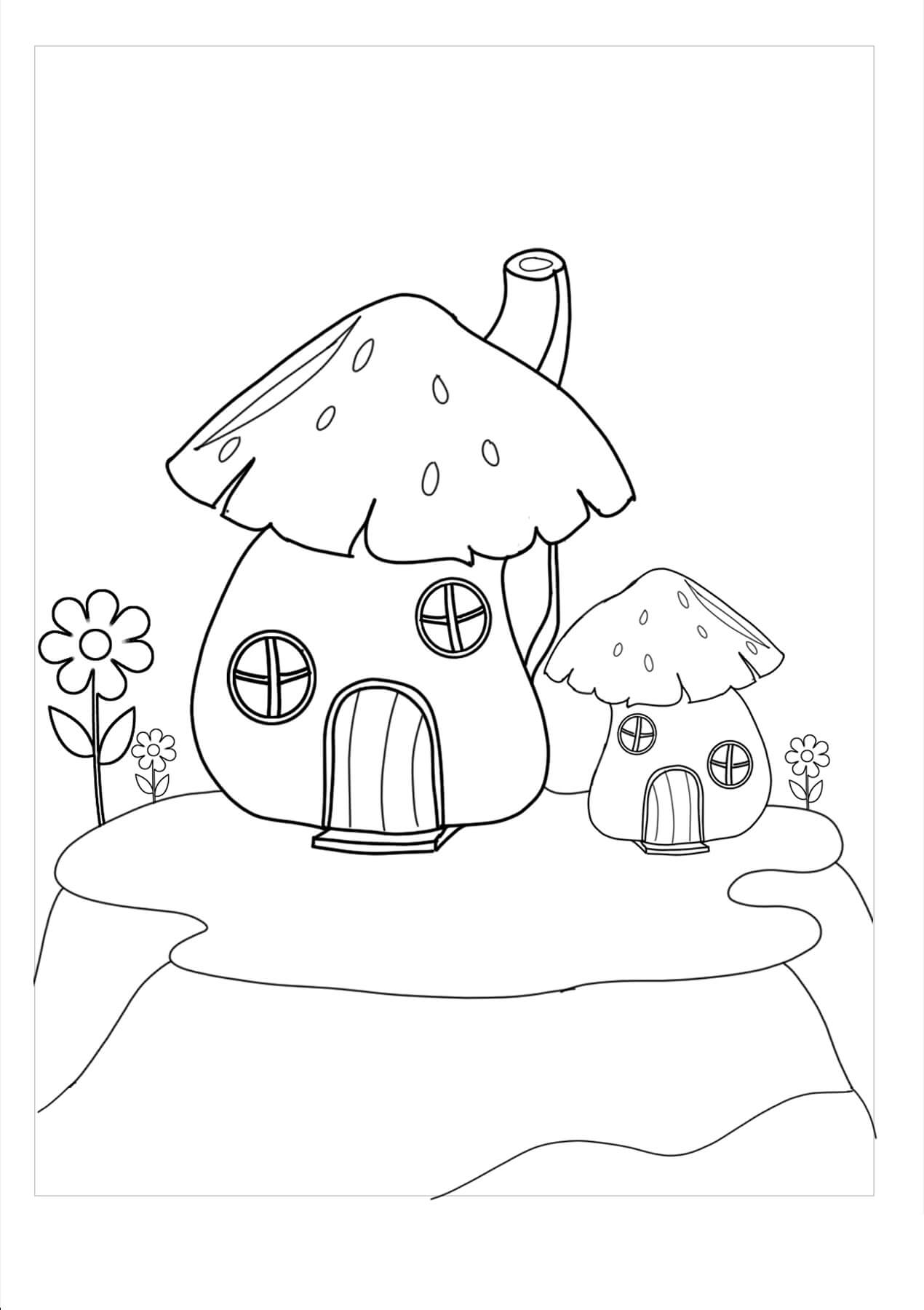 Dibujo de Casa de dos Hadas de Dibujo para Colorear y Imprimir