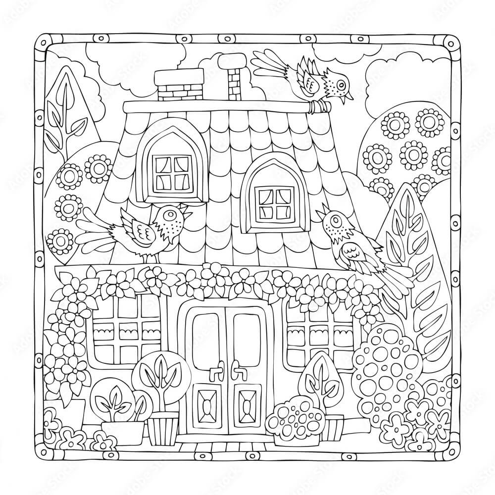 Dibujo de Casa de Hadas de Dibujos Animados para Colorear y Imprimir