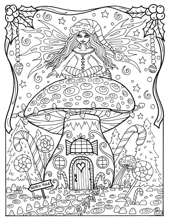 Dibujo de Casa de Hadas En Navidad para Colorear y Imprimir
