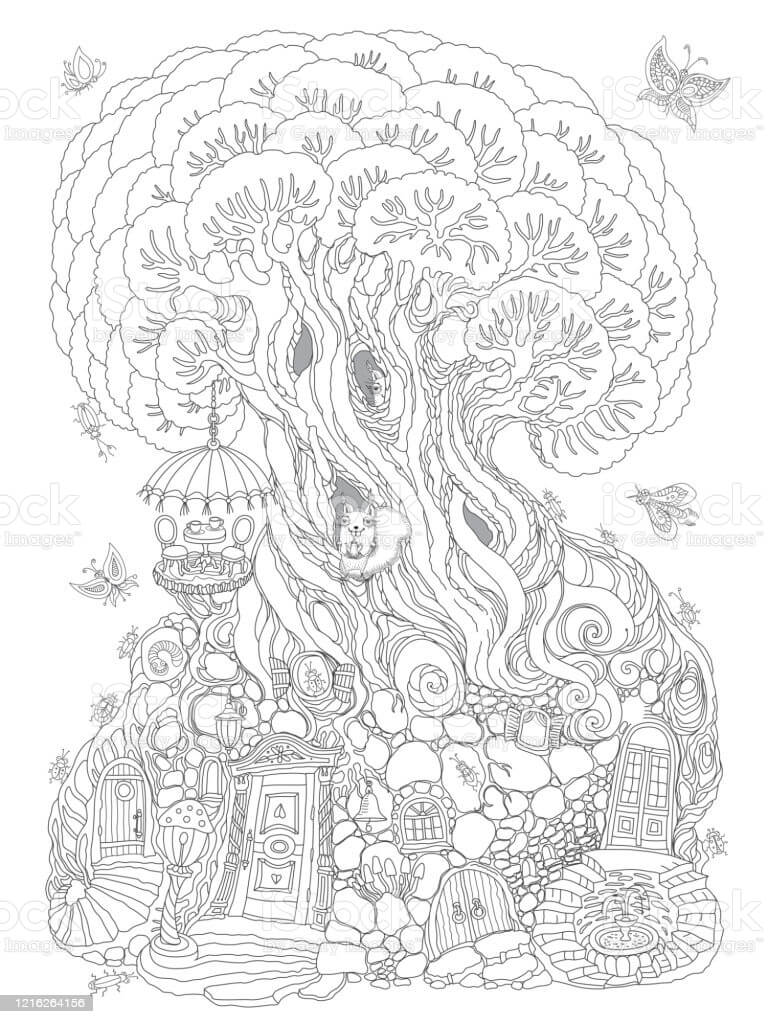 Dibujo de Casa de Hadas Imprimible para Colorear y Imprimir