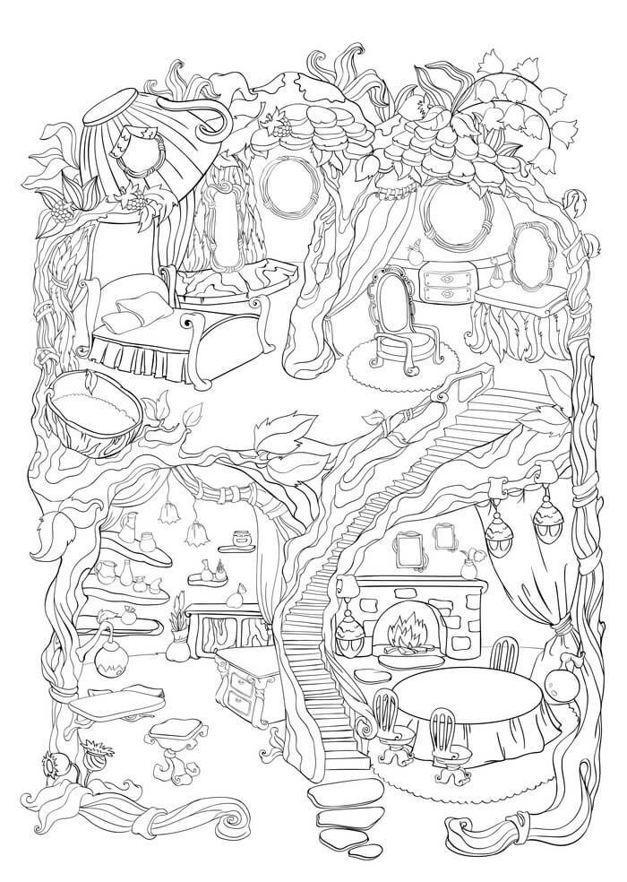 Dibujo de Casa de Hadas Normal para Colorear y Imprimir