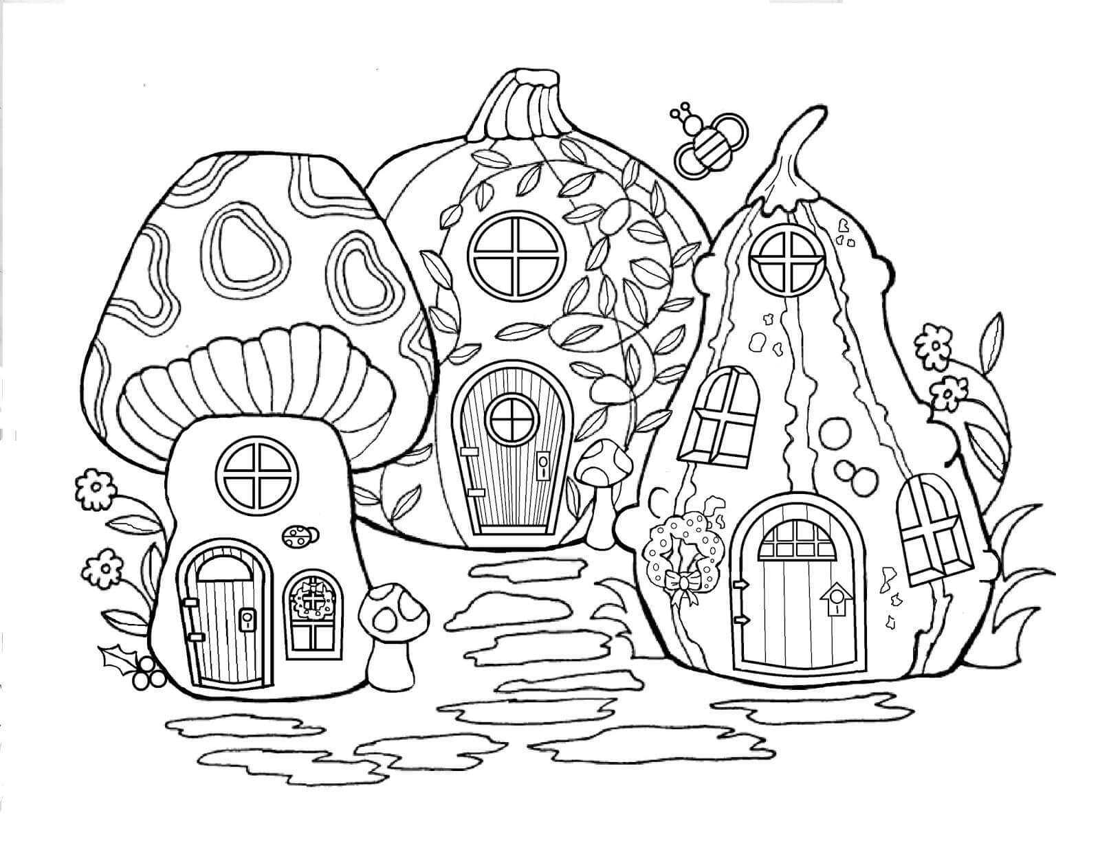 Dibujo de Gran Casa de Hadas para Colorear y Imprimir