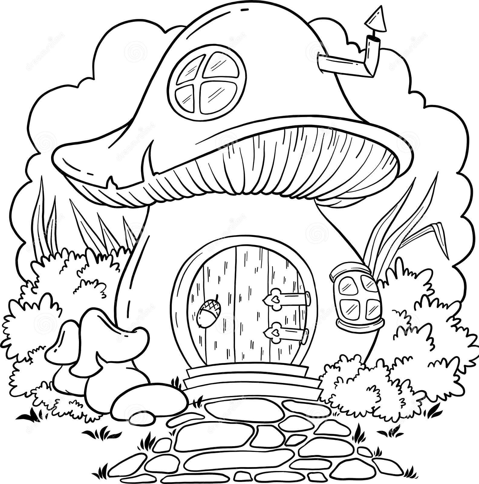 Dibujo de Hongo de La Casa de Hadas para Colorear y Imprimir