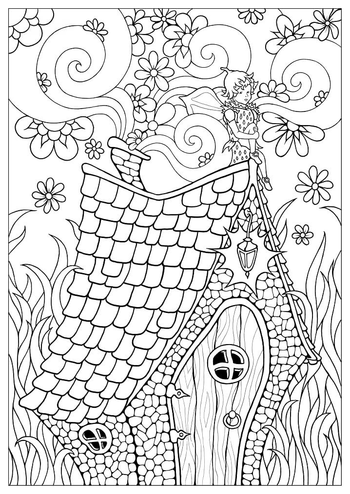 Dibujo de Impresionante Casa de Hadas para Colorear y Imprimir