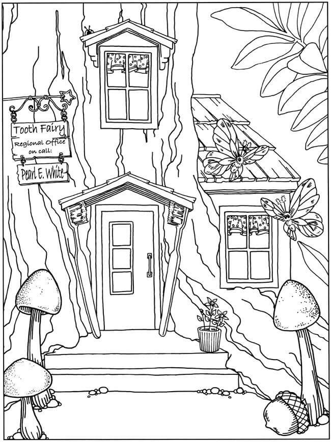 Dibujo de Increíble Casa de Hadas para Colorear y Imprimir