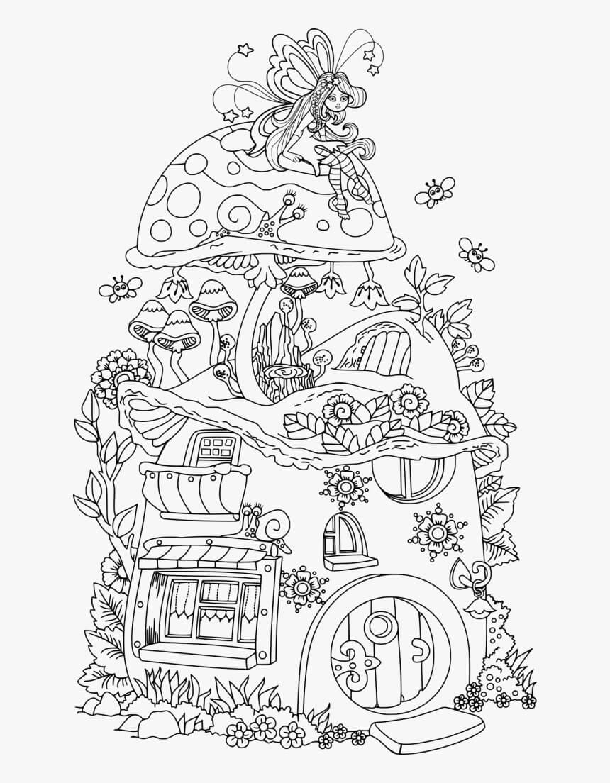 Dibujo de Linda Casa de Hadas para Colorear y Imprimir