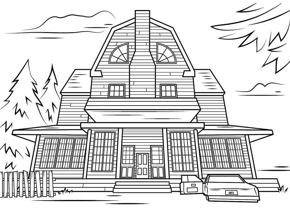 Dibujo de Casa Embrujada Aterradora para Colorear y Imprimir