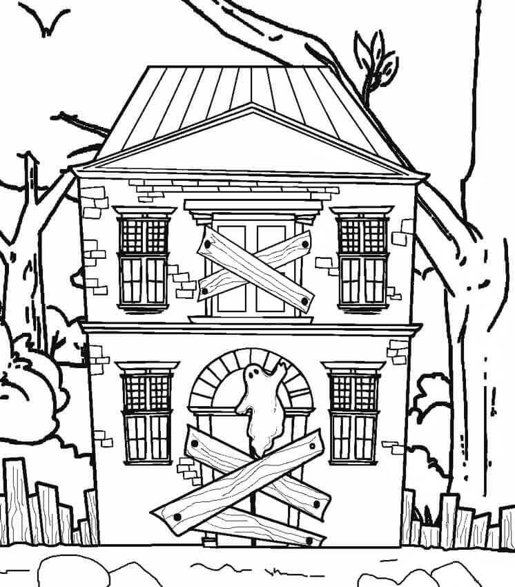 Dibujo de Casa Embrujada Clásica para Colorear y Imprimir
