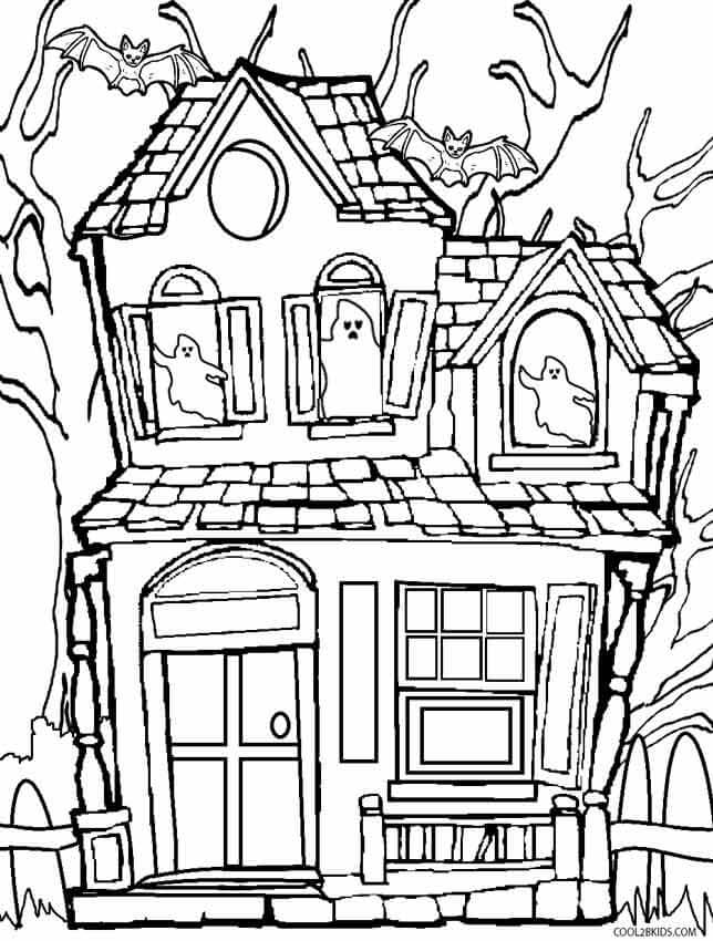 Dibujo de Casa Embrujada En Ruinas para Colorear y Imprimir