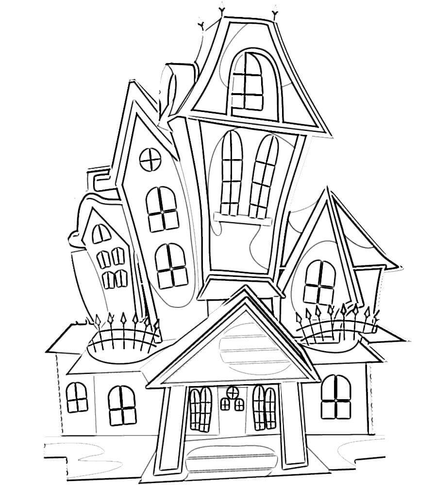 Dibujo de Casa Embrujada Espeluznante para Colorear y Imprimir