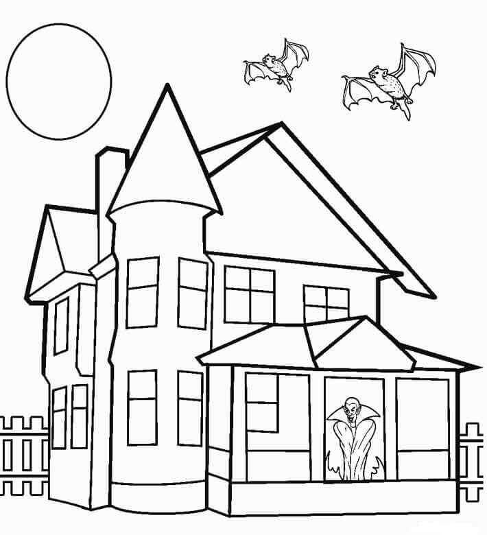 Dibujo de Casa Embrujada Normal para Colorear y Imprimir