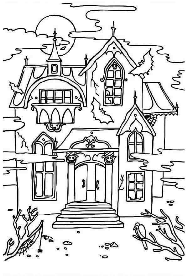Dibujo de Casa Encantada de Dibujos Animados para Colorear y Imprimir