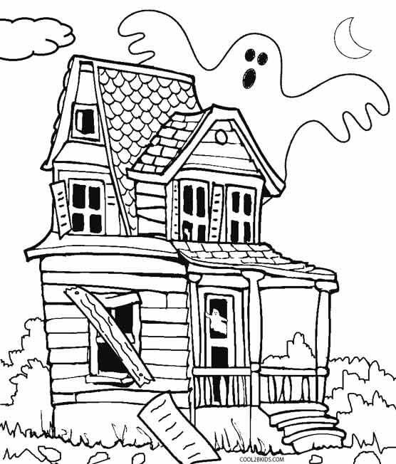 Dibujo de Casa Encantada Fantasma para Colorear y Imprimir