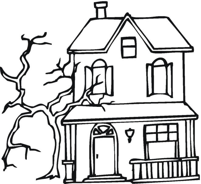 Dibujo de Casa Encantada Imprimible para Colorear y Imprimir