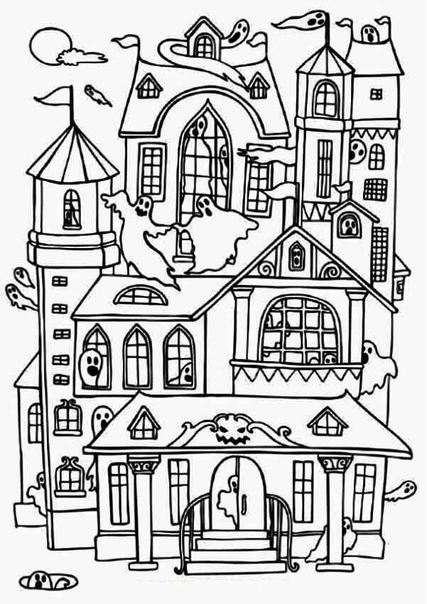 Dibujo de Casa Encantada Moderna para Colorear y Imprimir