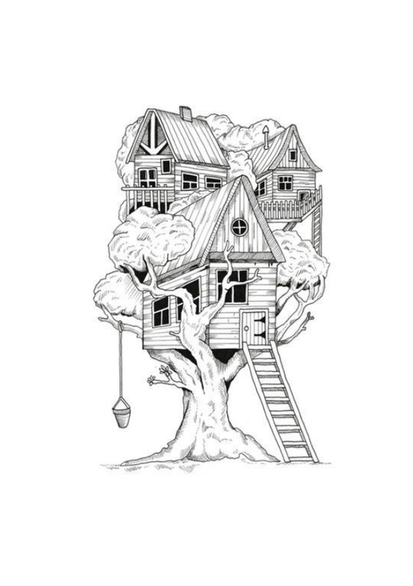 Dibujo de Casa Del Árbol para Colorear y Imprimir