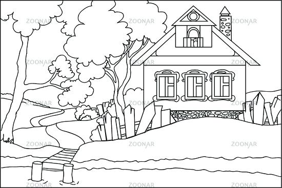 Dibujo de Casa Junto Al Lago para Colorear y Imprimir