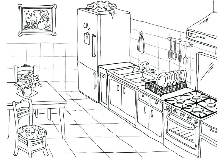 Dibujo de Cocina Sencilla para Colorear y Imprimir