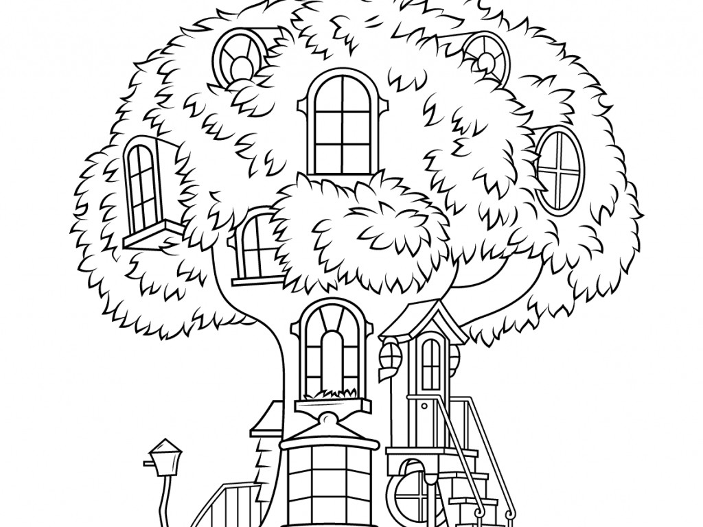 Dibujo de Impresionante Casa Del Árbol para Colorear y Imprimir