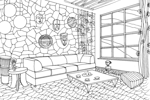 Dibujo de Sala de Estar En Hawaii para Colorear y Imprimir