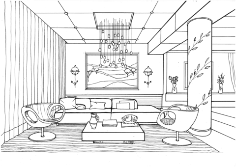 Dibujo de Sala de Estar Impresionante para Colorear y Imprimir