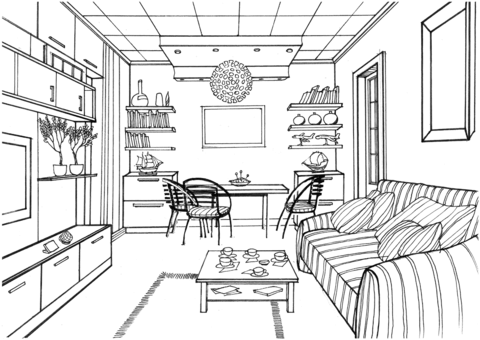 Dibujo de Sala de Estar Moderna para Colorear y Imprimir