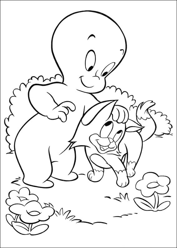 Dibujo de Casper Con Gato para Colorear y Imprimir