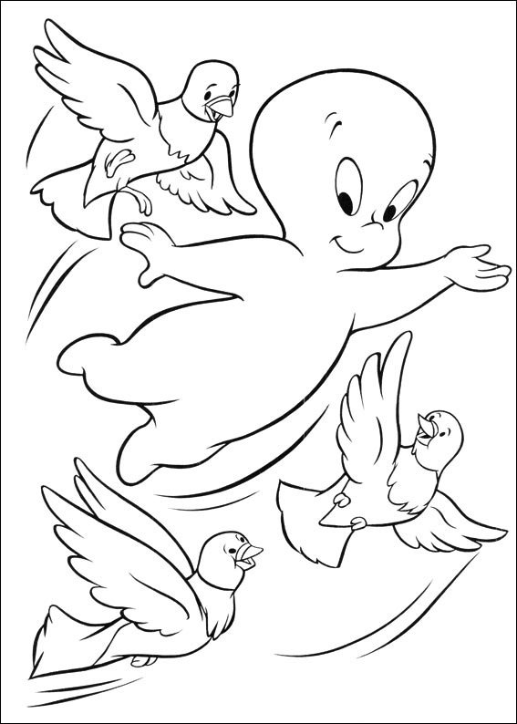 Dibujo de Casper Con Pájaros para Colorear y Imprimir