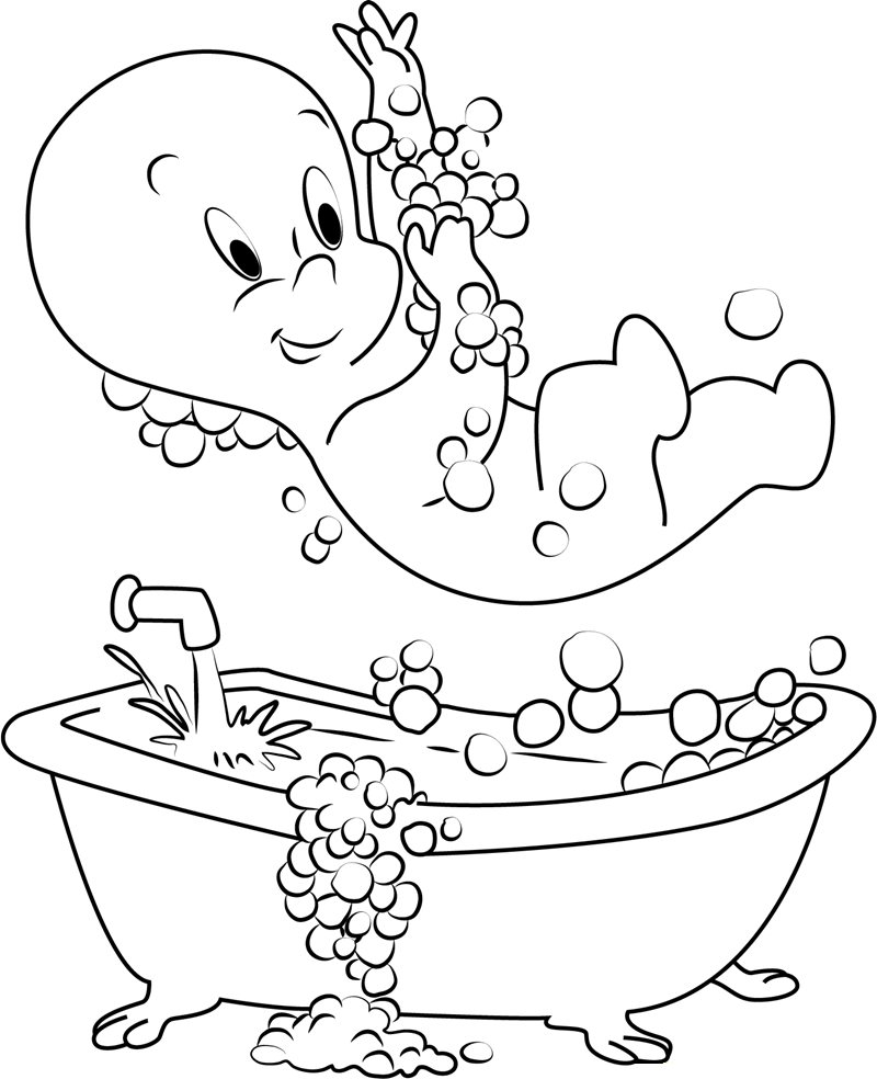 Dibujo de Casper Tomando Ducha para Colorear y Imprimir