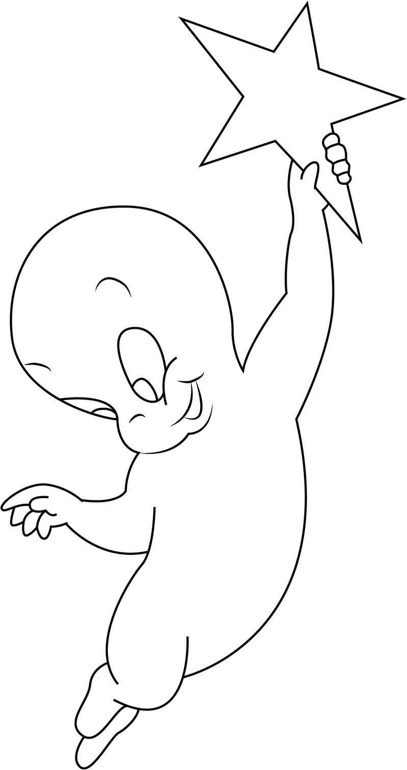 Dibujo de Fantasma Amistoso Con Estrella para Colorear y Imprimir