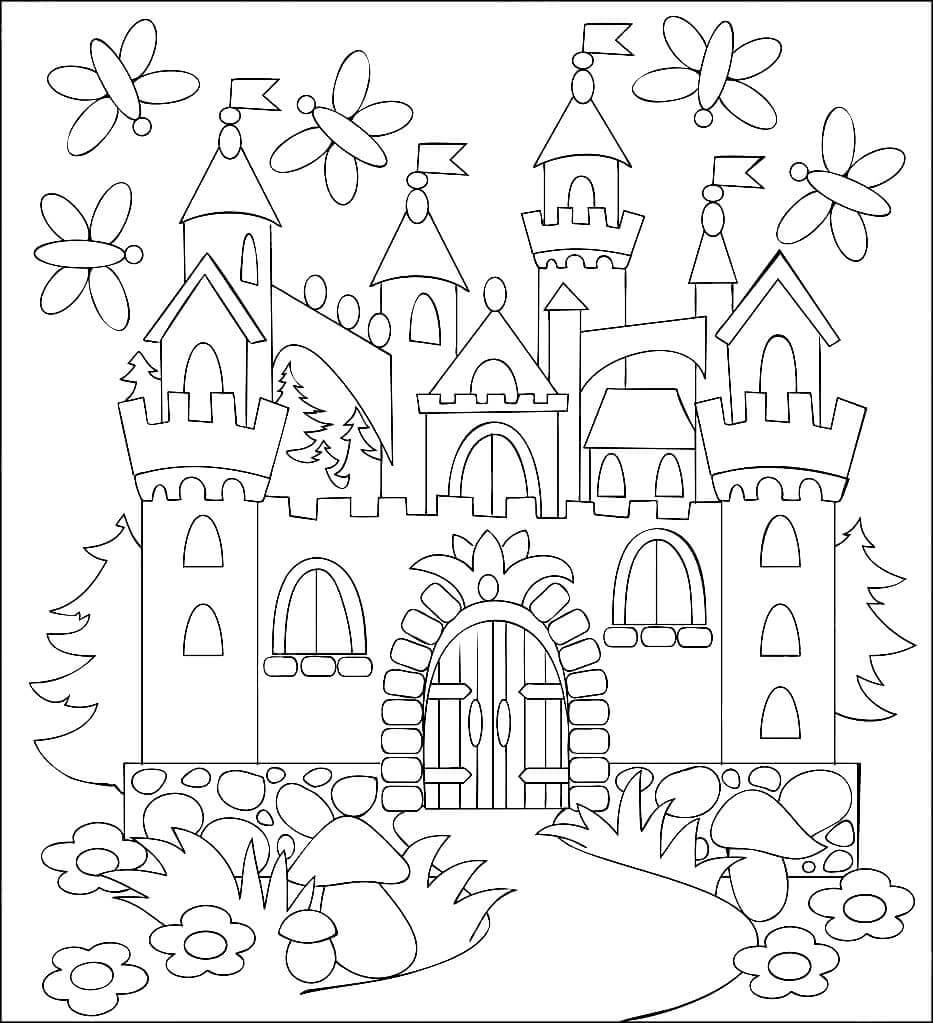 Dibujo de Castillo de Dibujos Animados para Colorear y Imprimir