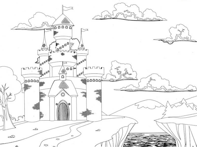 Dibujo de Castillo Fortificado para Colorear y Imprimir