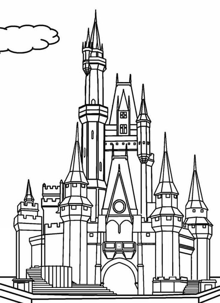 Dibujo de Castillo y Nube para Colorear y Imprimir