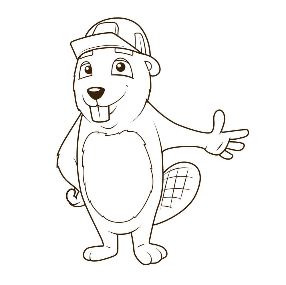 dibujo castor de dibujos animados para imprimir y colorear