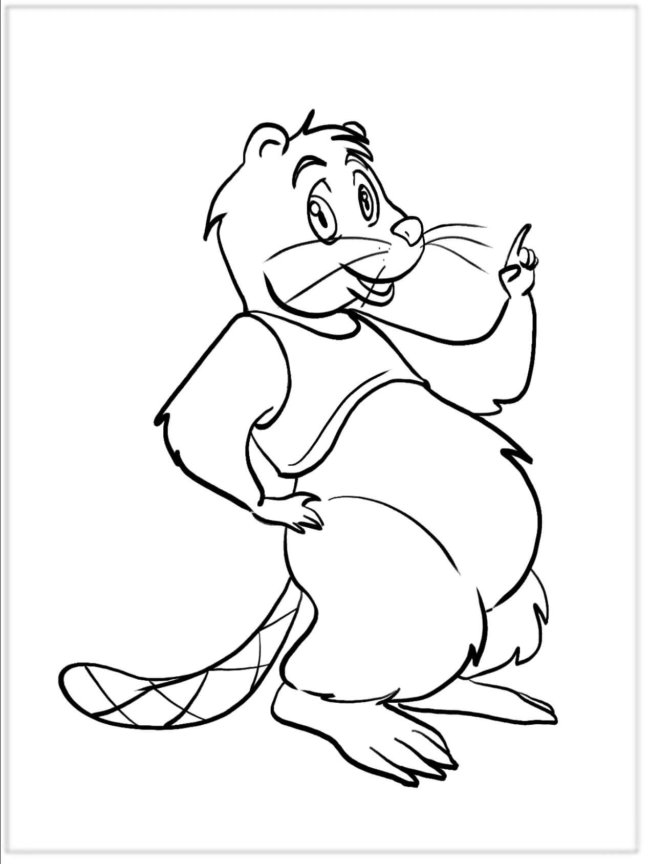 Dibujo de Diversión de Castor para Colorear y Imprimir