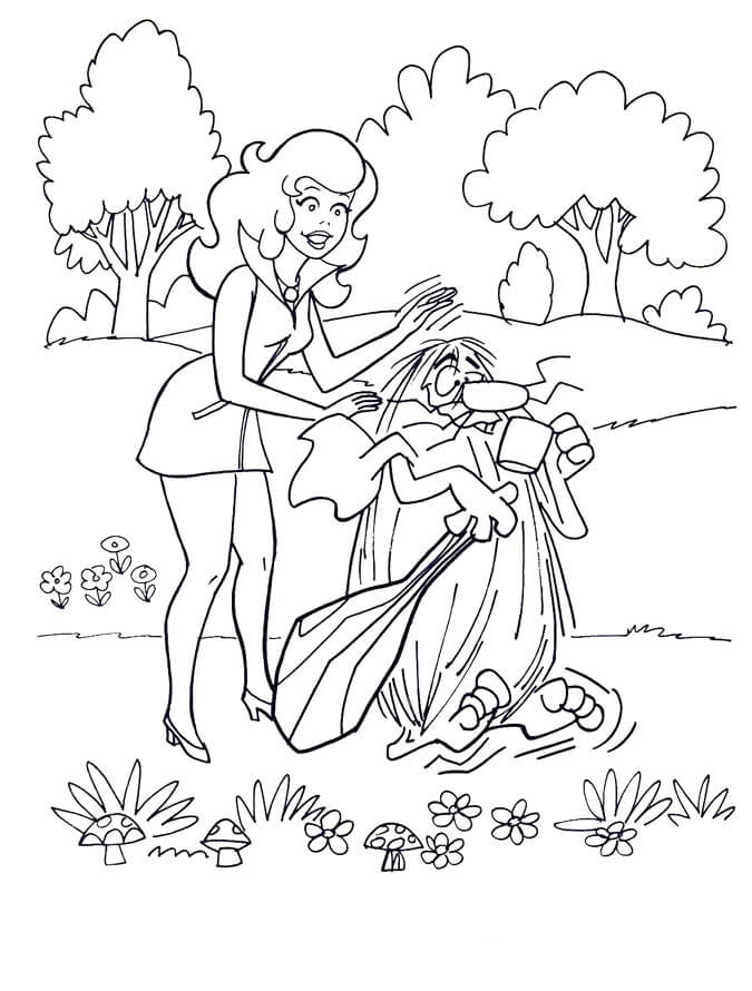 Dibujo de Capitán Hombre de Las Cavernas y Los Ángeles Adolescentes para Colorear y Imprimir