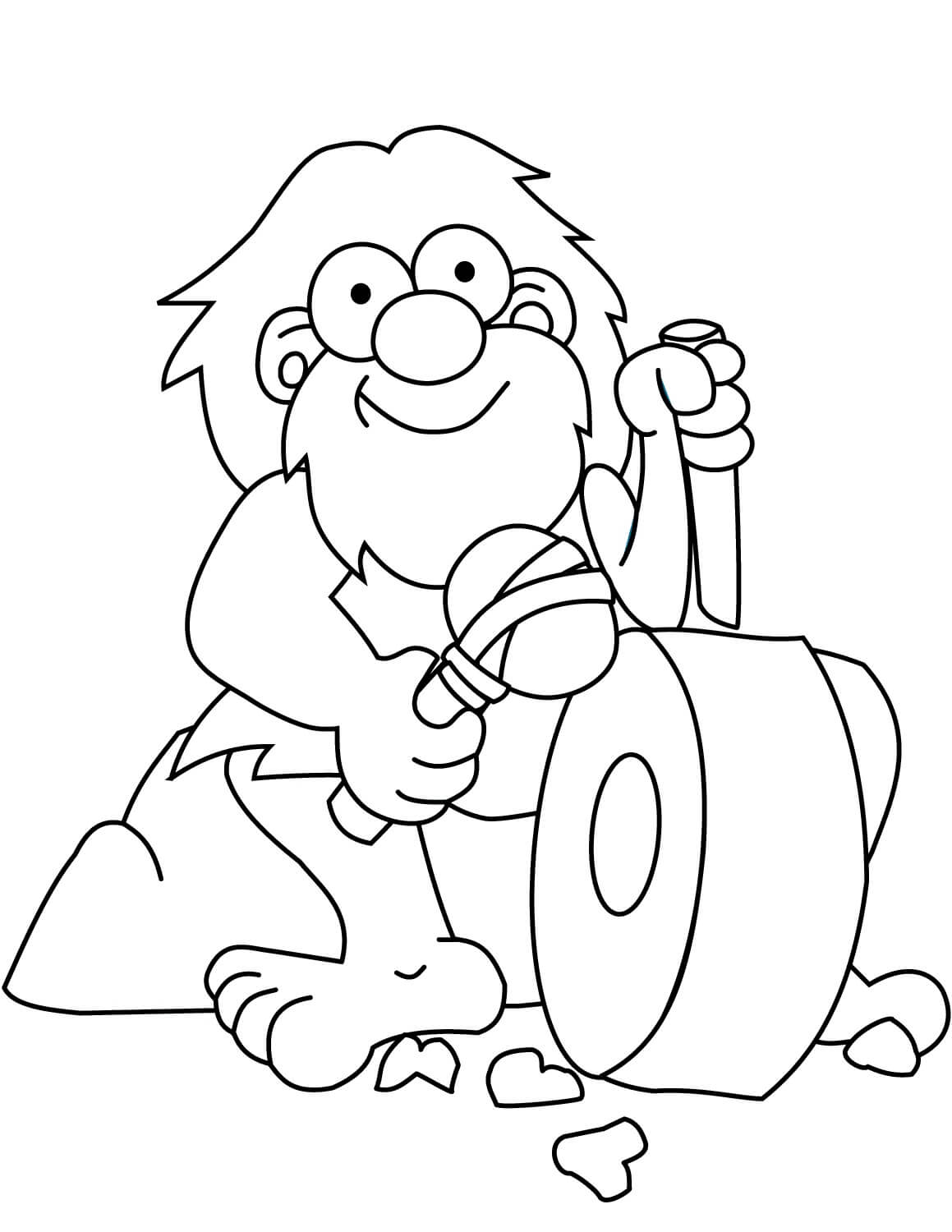 Dibujo de Hombre de Las Cavernas Afilar Hacha y Cuchillo para Colorear y Imprimir