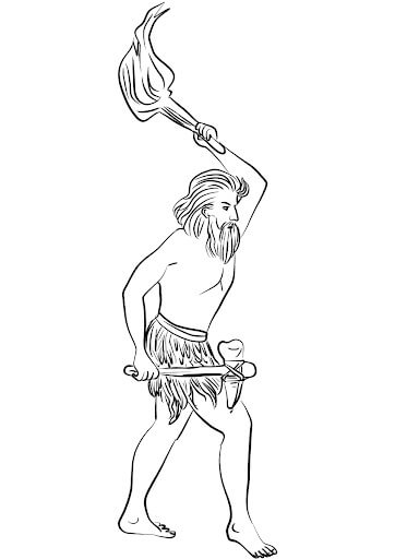 Dibujo de Hombre de Las Cavernas Con Hacha y Antorcha para Colorear y Imprimir